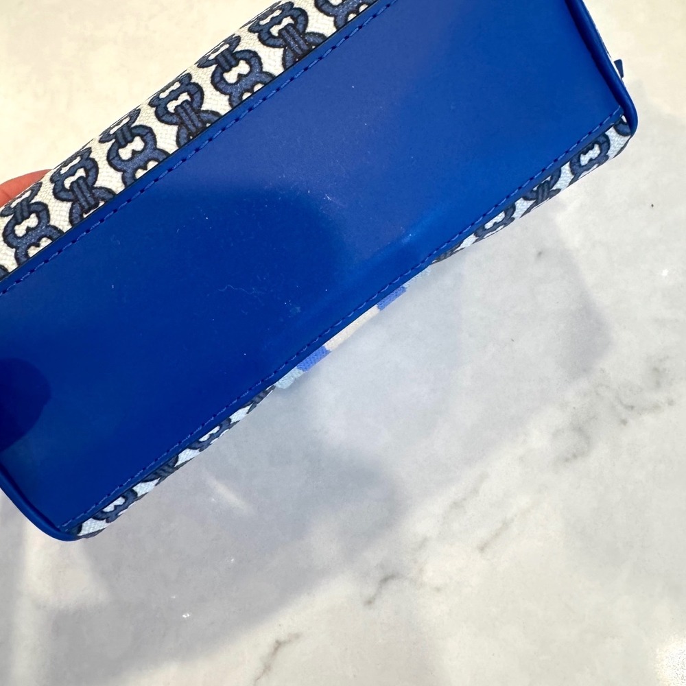 NWT Tory Burch Gemini Link Canvas Small Cosmetic Case Blue Stripe Makeup Bag - Picture 9 of 10